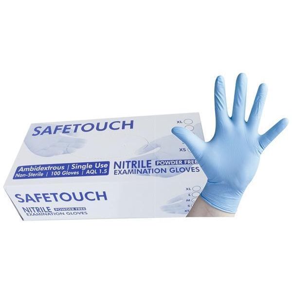 Blue examination gloves
